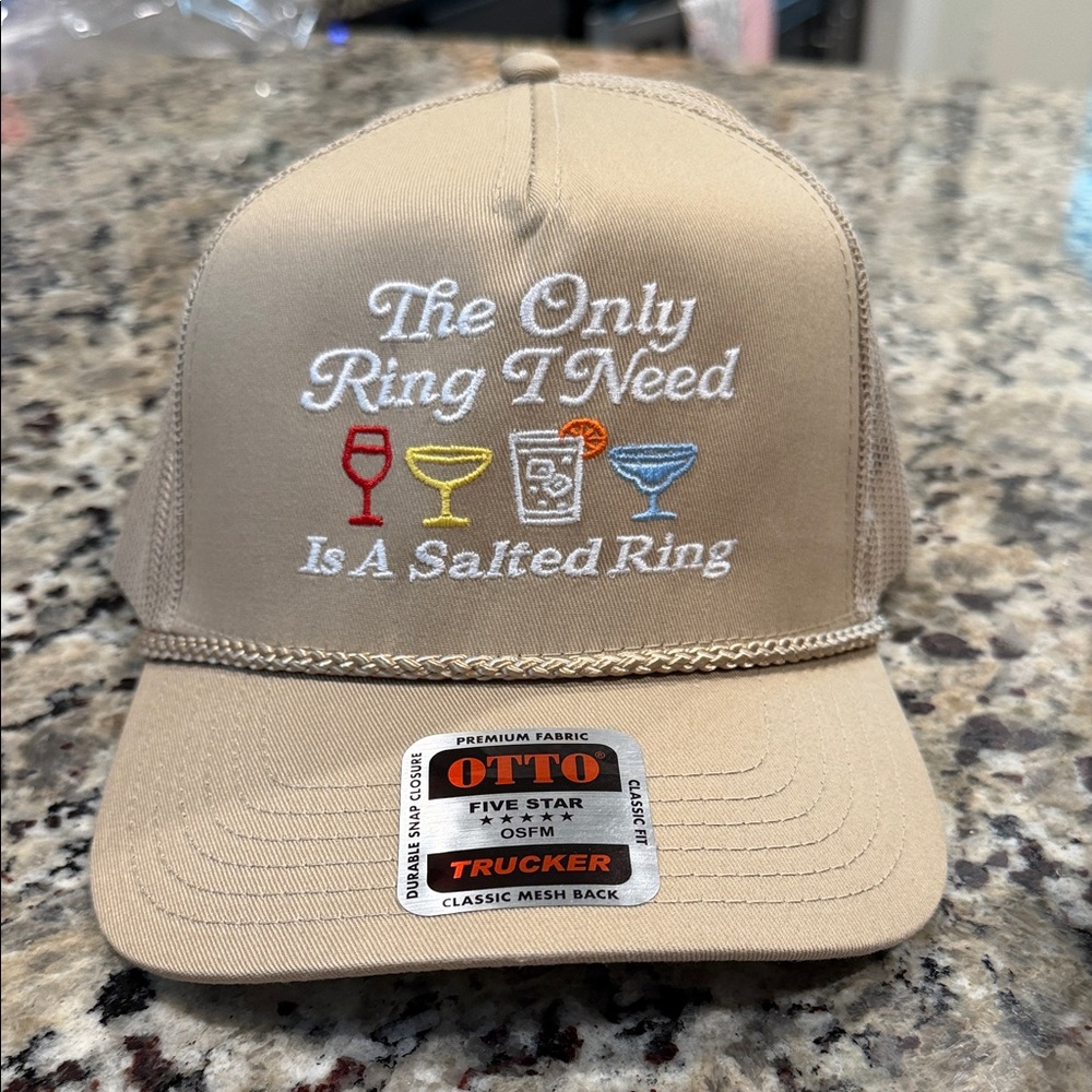 OTTO Beige Trucker Hat with Embroidered Cocktail Design